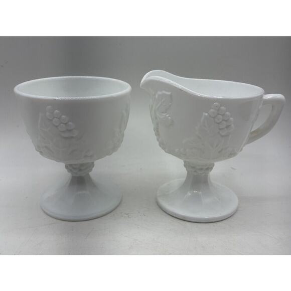 Vintage Indiana Colony Harvest Grape Pattern Milk Glass Creamer and Sugar Bowl - Picture 1 of 7